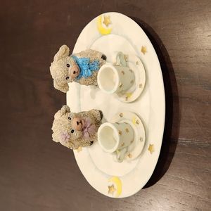 1995 Youngs INC. MIni tray w/ teacups & mini figurines